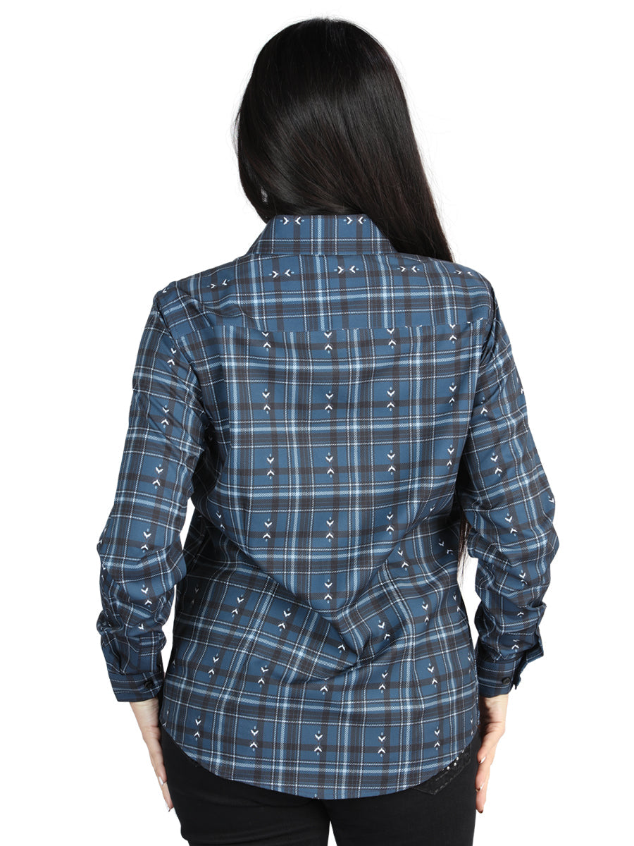 Camisa Vaquera de Mujer El Señor de los Cielos Manga Larga Casual en 97% Poliéster 3% Spandex Color Gris/Blanco 44723