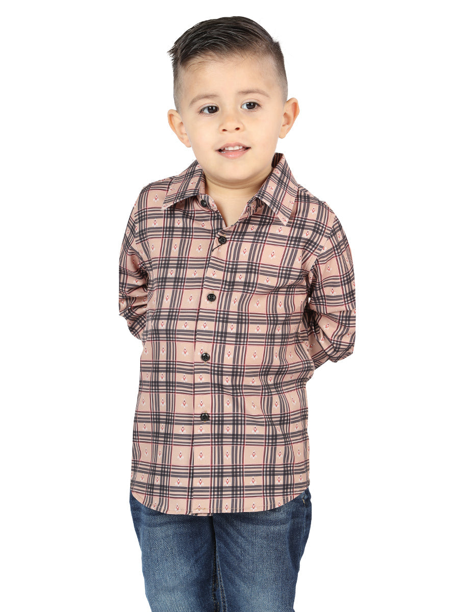Camisa Vaquera de Niño El Señor de los Cielos Manga Larga Casual en 97% Poliéster 3% Spandex Color Beige/Negro 44731