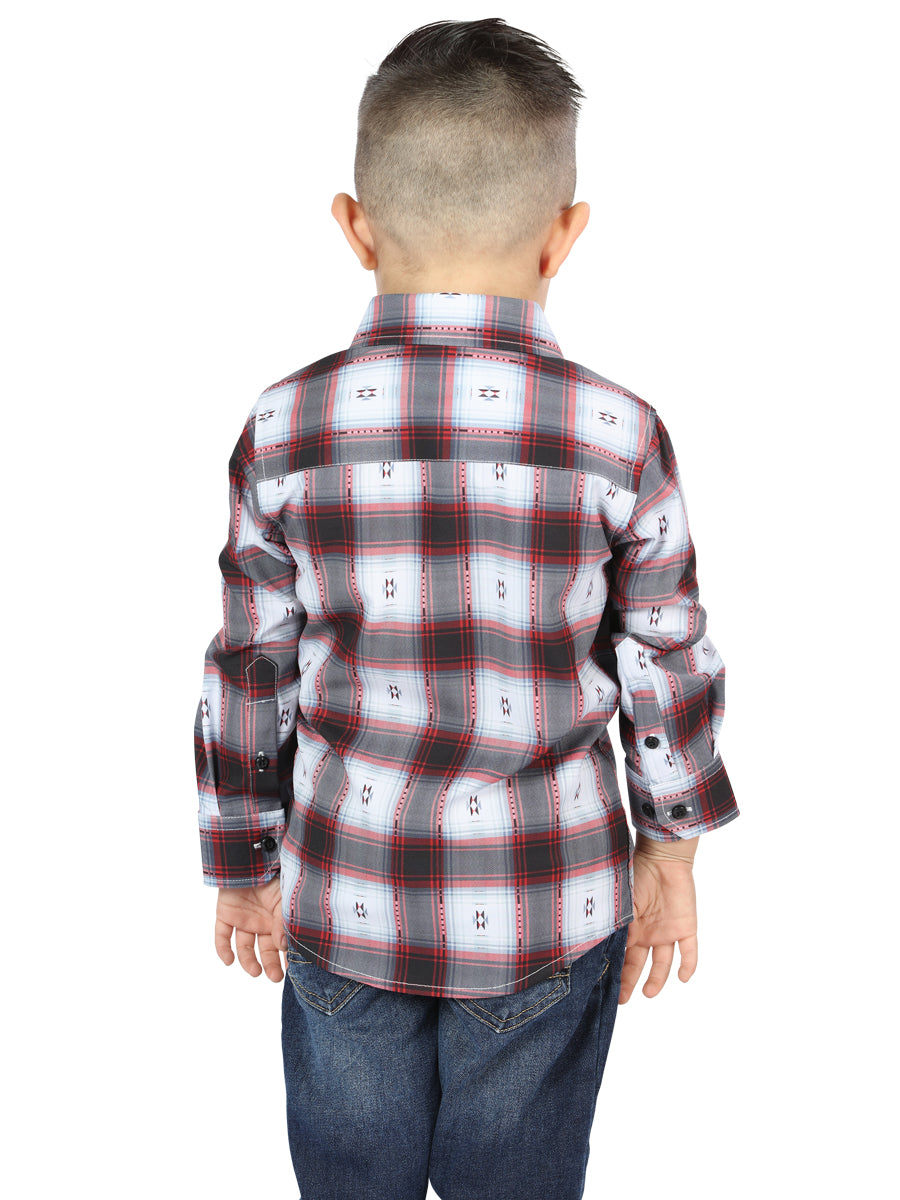 Camisa Vaquera de Niño El Señor de los Cielos Manga Larga Casual en 97% Poliéster 3% Spandex Color Negro/Rojo 44735