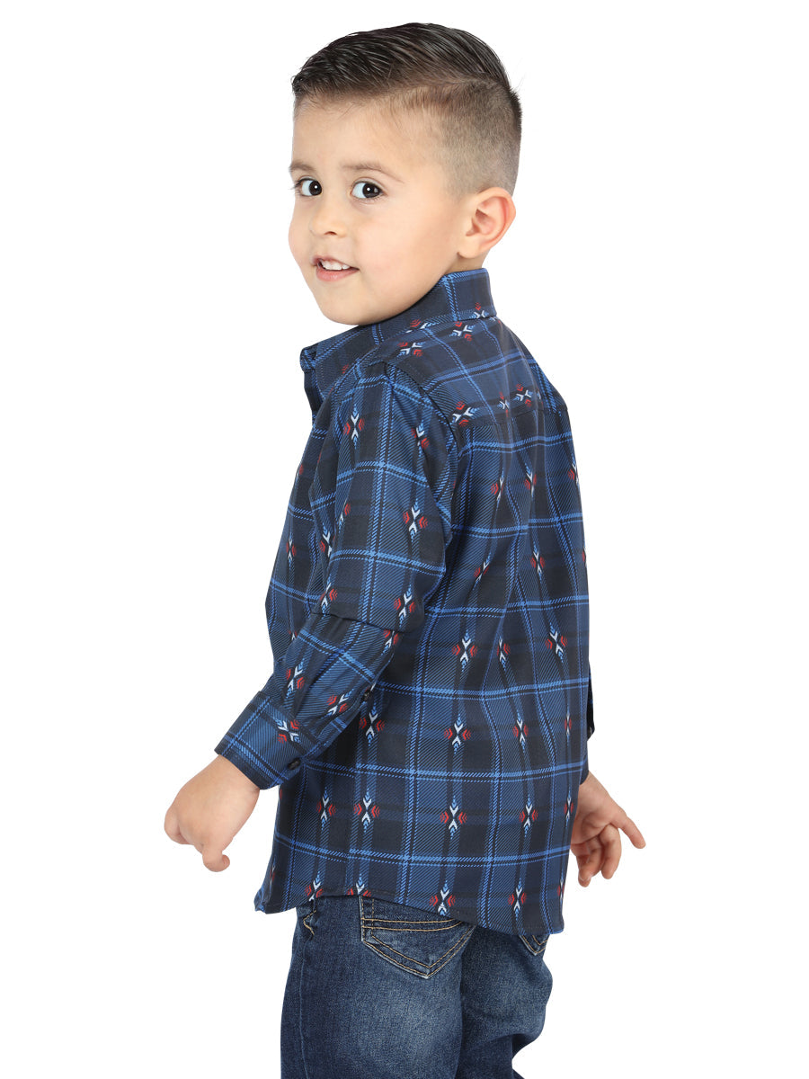 Camisa Vaquera de Niño El Señor de los Cielos Manga Larga Casual en 97% Algodón 3% Spandex Color Negro/Azul 44738