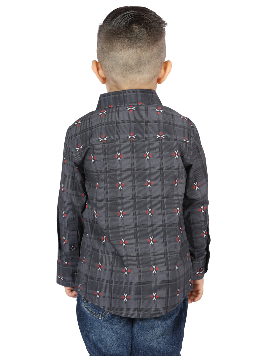 Camisa Vaquera de Niño El Señor de los Cielos Manga Larga Casual en 97% Algodón 3% Spandex Color Gris/Café 44742