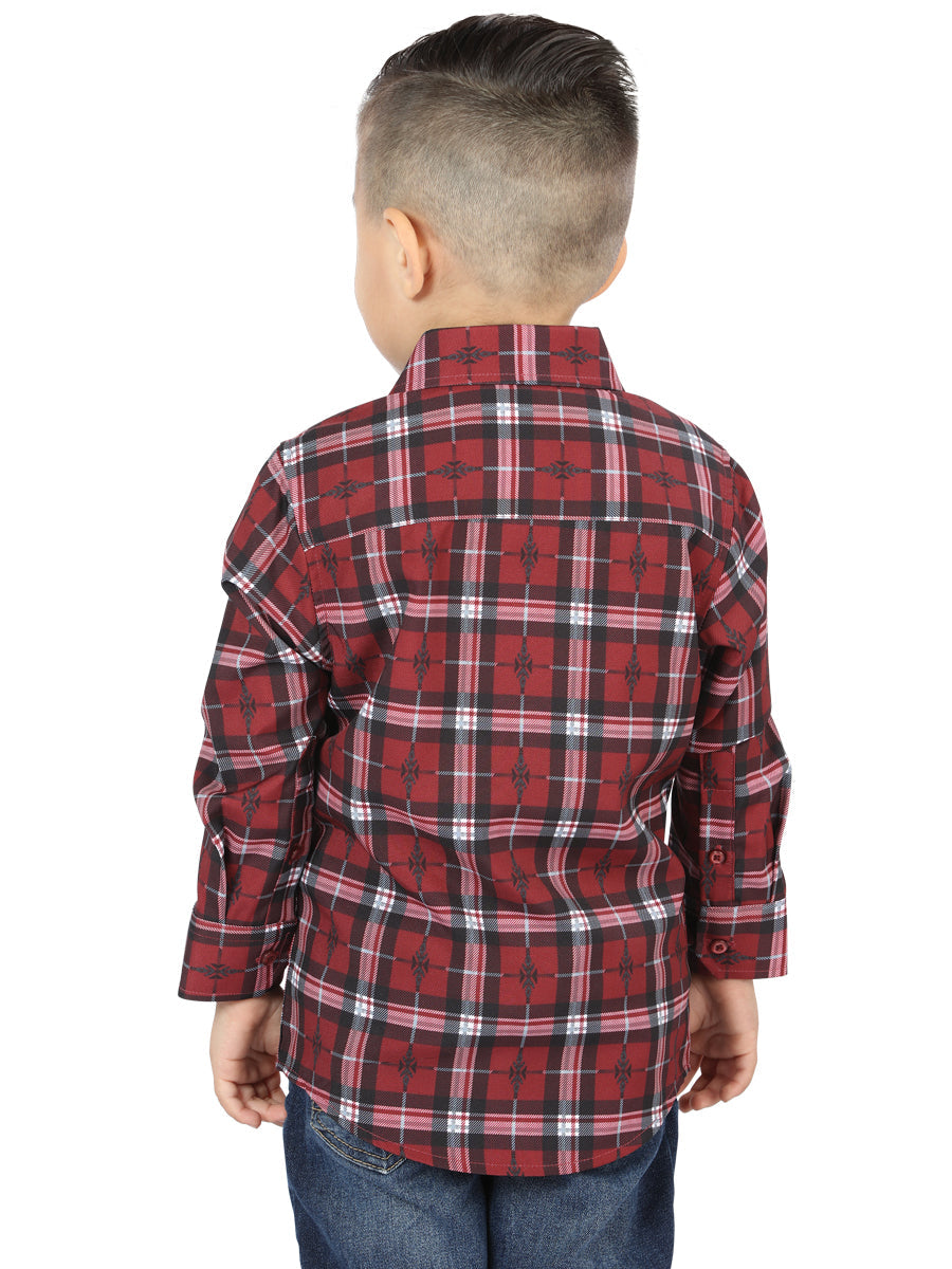 Camisa Vaquera de Niño El Señor de los Cielos Manga Larga Casual en 97% Algodón 3% Spandex Color Rojo 44744