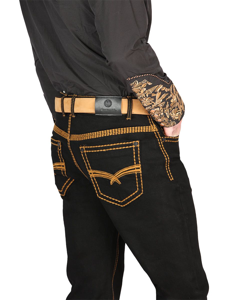 Pantalón de Mezclilla de Hombre Centenario ZD-1005 en Mezclilla Color Negro 44843