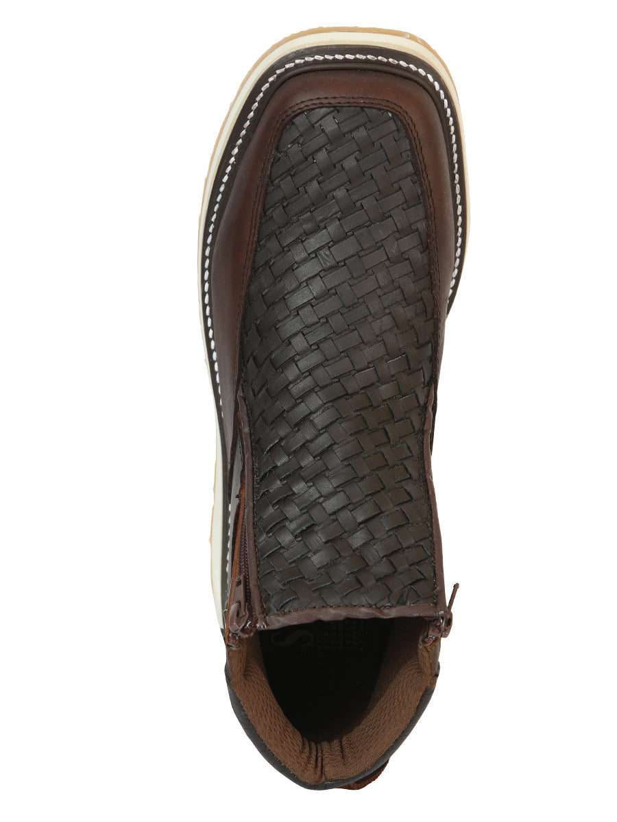 Sefeni Caballero Double Zipper Zapato Loco Piel - Choco El General Trabajo en Piel Crazy Color Chocolate 45395