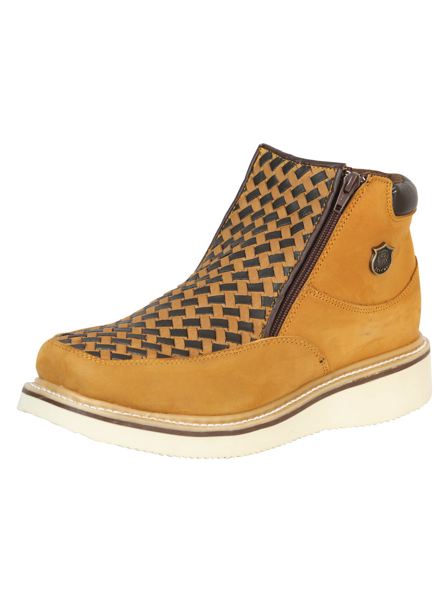Sefeni Caballero Double Zipper Zapato Loco Piel - Miel El General Trabajo en Piel Crazy Color Miel 45396