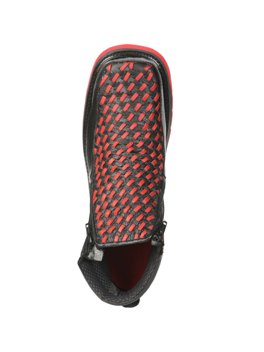 Botín Vaquero de Hombre El General Tobillo Trabajo en Piel Color Negro/Rojo 45402