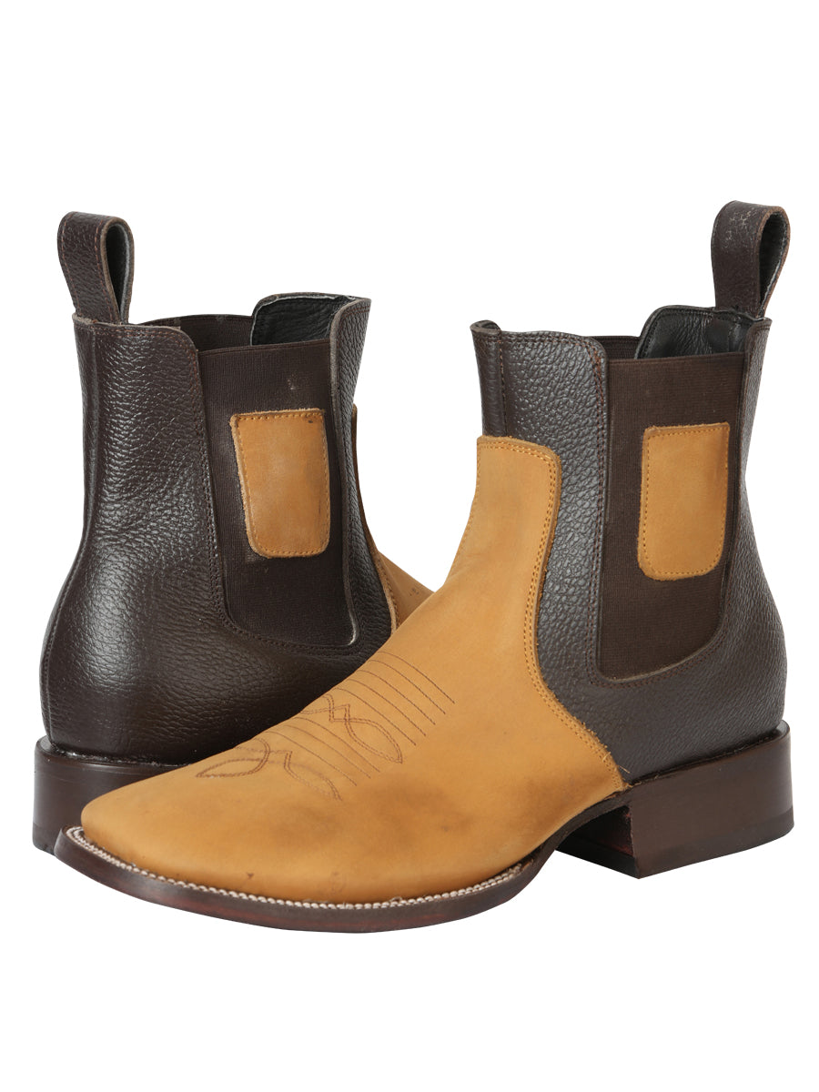 Botín Vaquero de Hombre El General Tobillo en Piel Nobuck Color Miel 45582