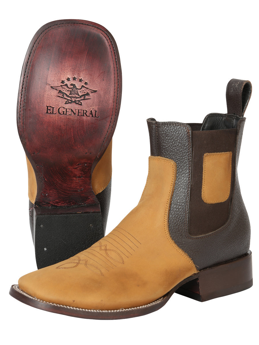 Botín Vaquero de Hombre El General Tobillo en Piel Nobuck Color Miel 45582