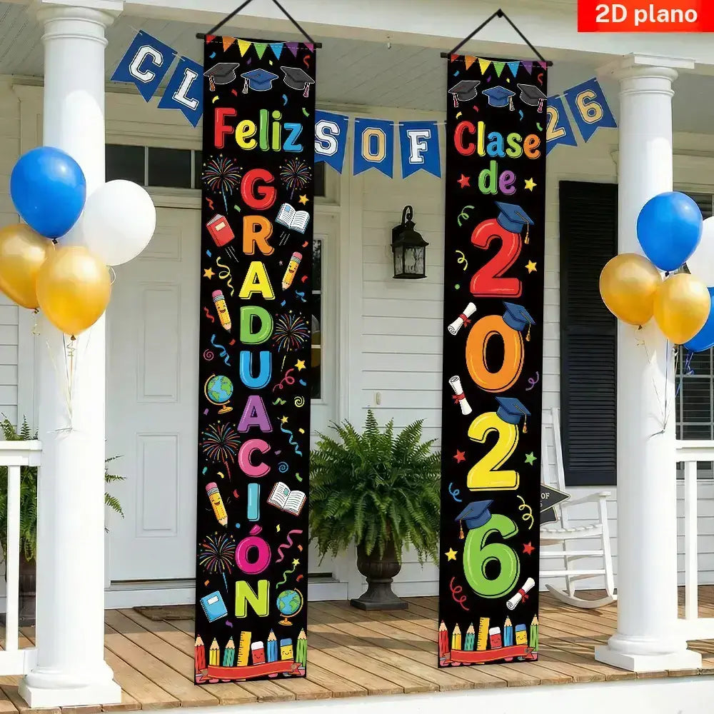 Banner para puerta principal con tema de graduación 2026,