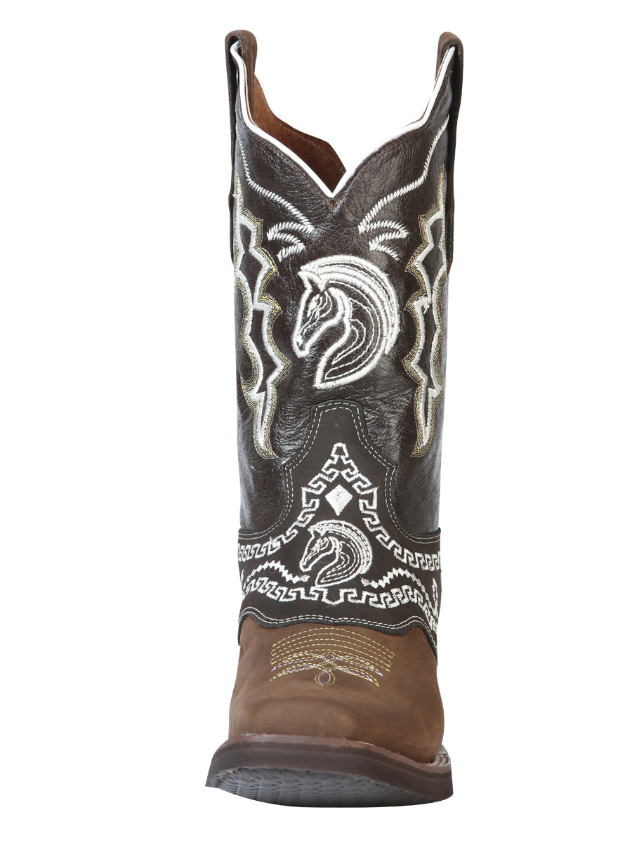 Bota Vaquera de Hombre El General Bordada Rodeo en Piel Nobuck Color Camel 51117