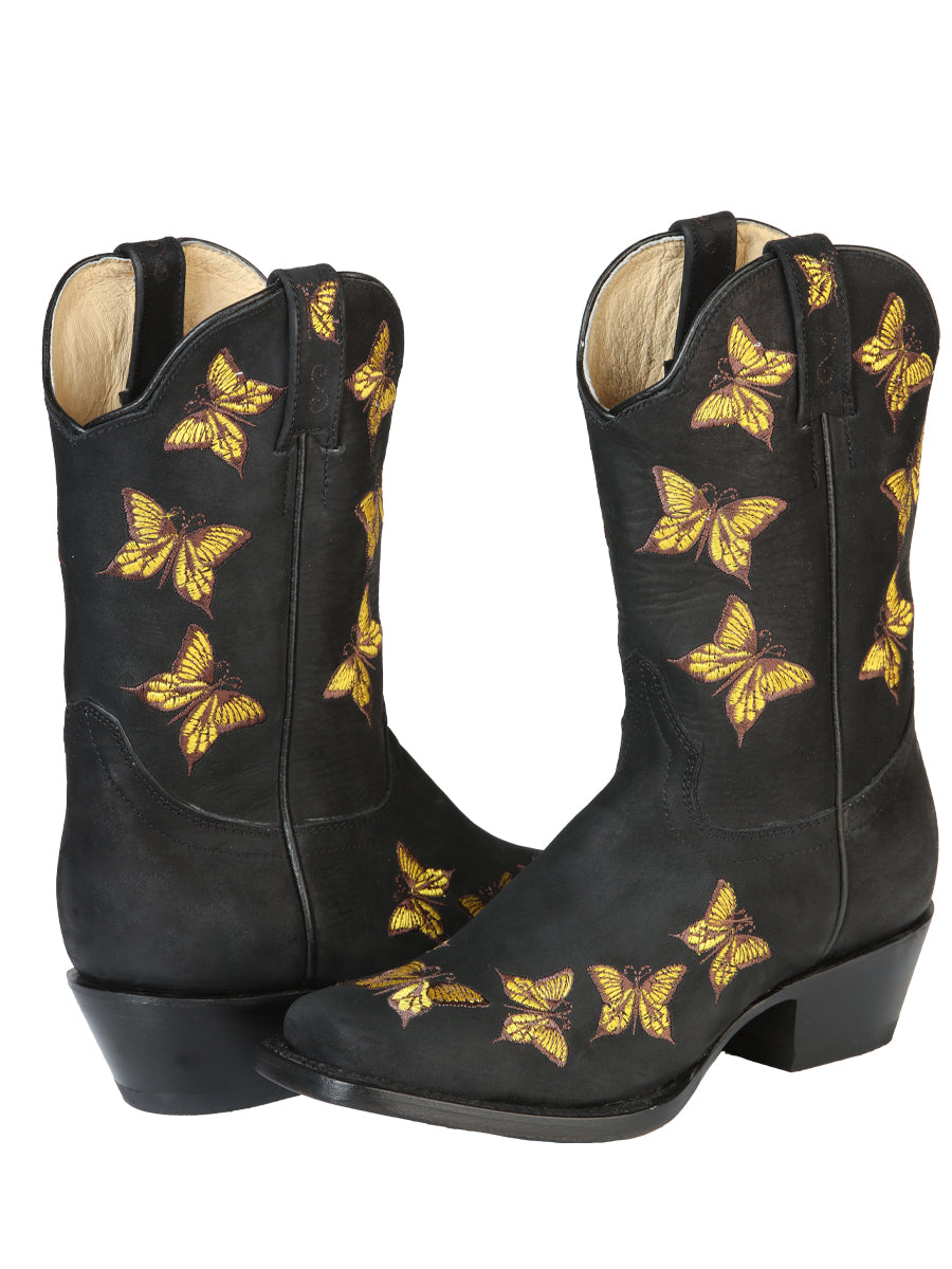 Bota Vaquera de Mujer El General Rodeo en Piel Nobuck Color Negro 51220