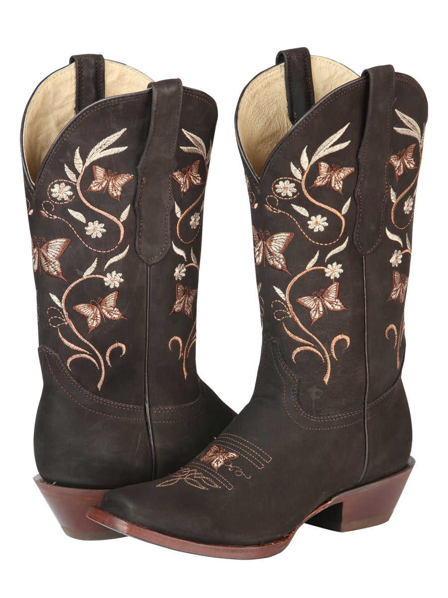 Bota Vaquera de Mujer El General Rodeo en Piel Nobuck Color Café 51227