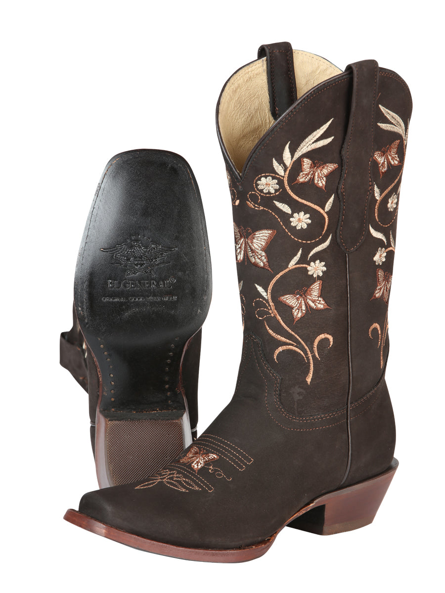 Bota Vaquera de Mujer El General Rodeo en Piel Nobuck Color Café 51227