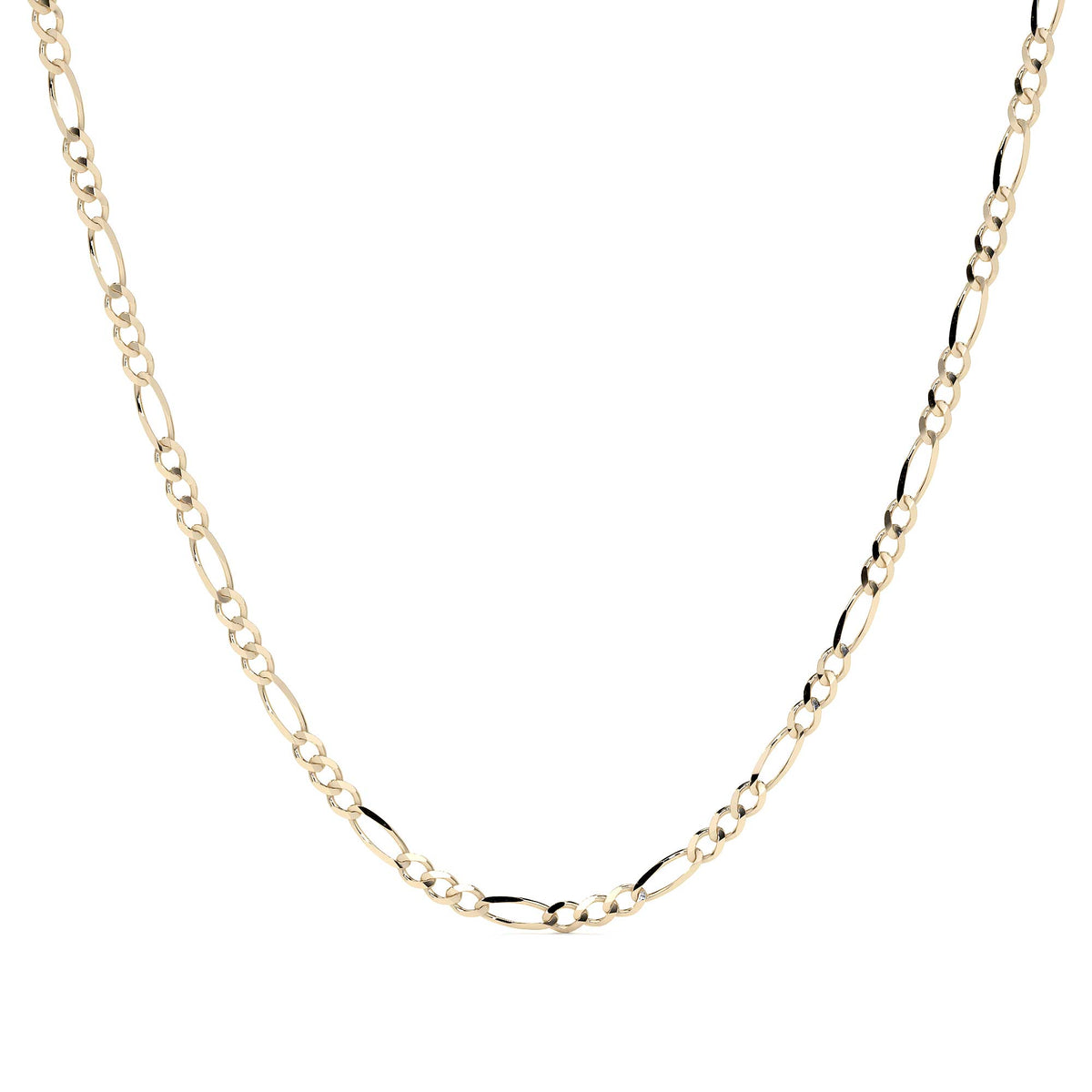 Cadena de Oro 10K Figaro 3x1 Hueca, Collar de Oro Italiano Ligero 2.6mm con Broche de Argolla