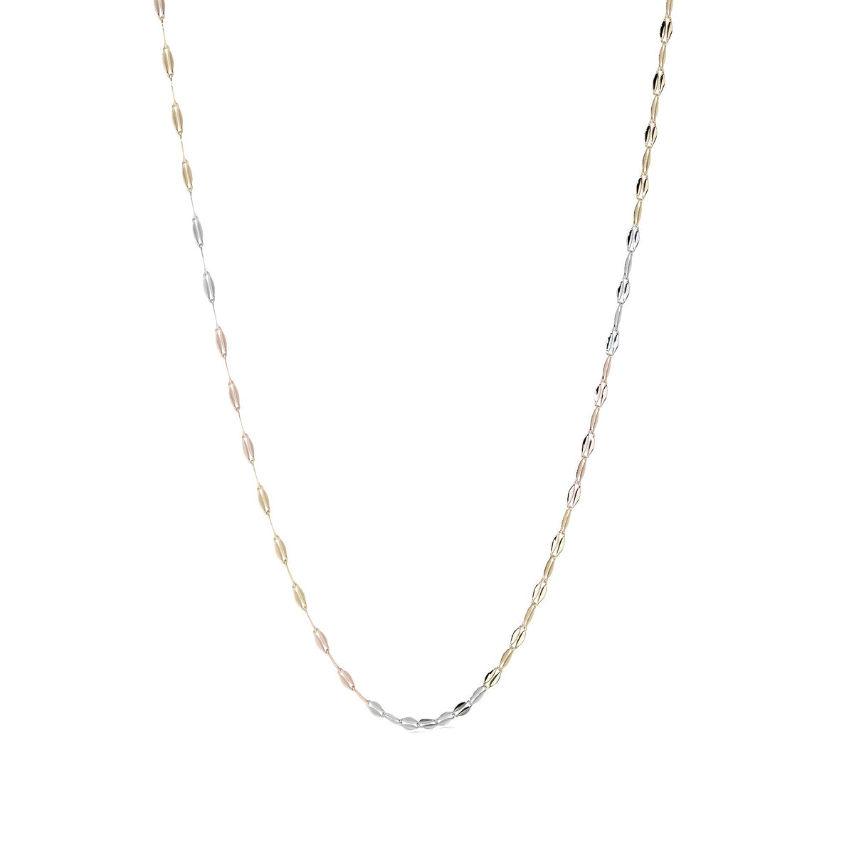 Cadena de Oro 14K Grano de Café Tricolor | Collar Italiano 1mm Oro Blanco, Amarillo y Rosa | 40 a 55 cm