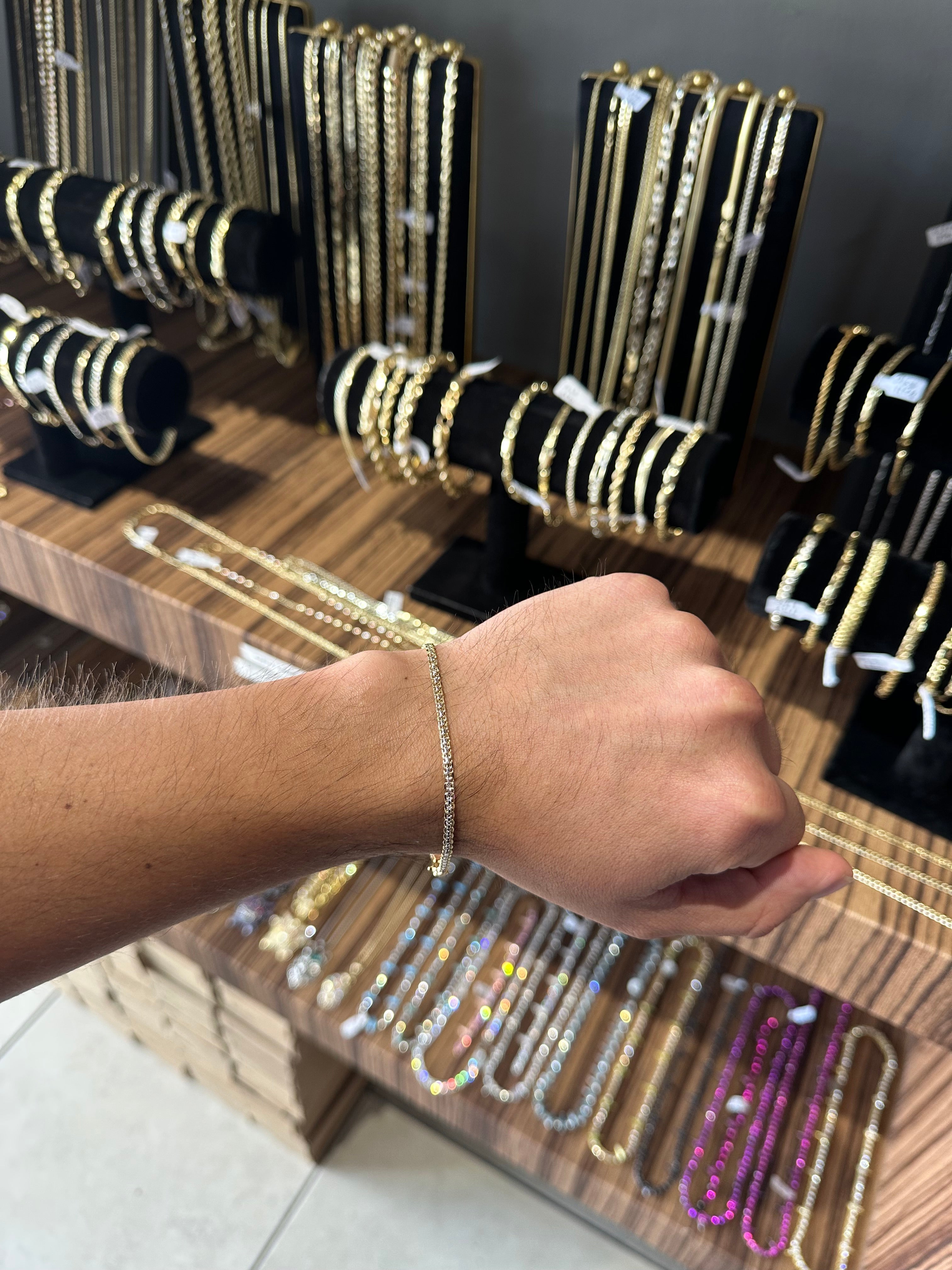 Pulsera Combinada Lisa 3 mm Oro Laminado 18 K