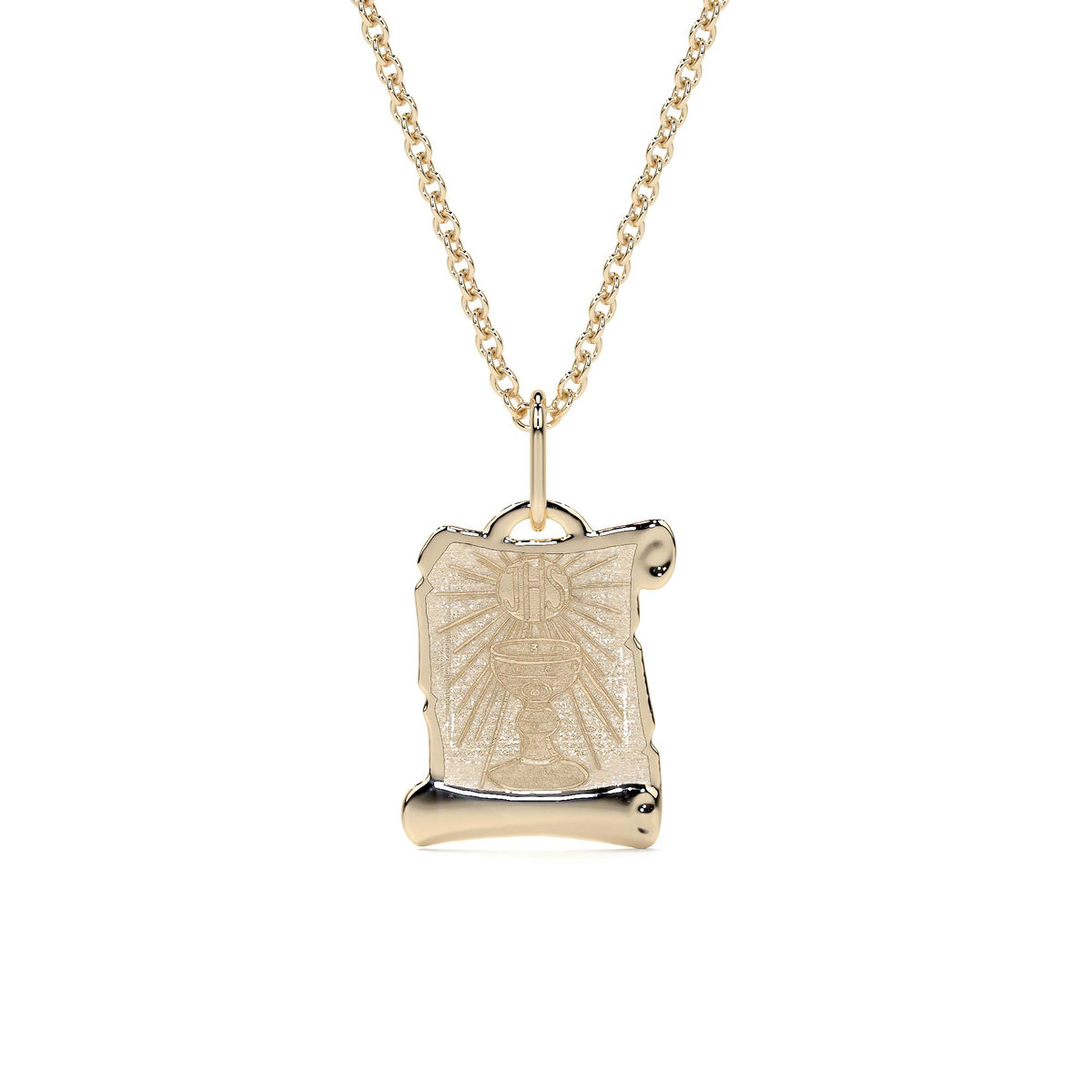 Dije de Oro 14K Medalla Religiosa Sagrado Caliz| Dije Oro Italiano 12mm | Joyería Fina