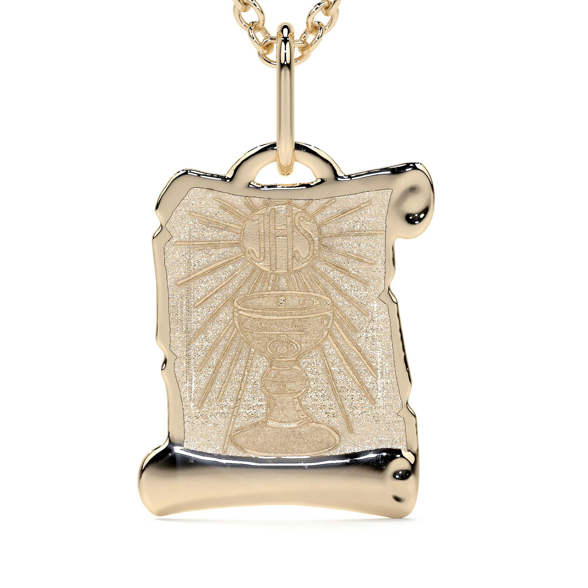 Dije de Oro 14K Medalla Religiosa Sagrado Caliz| Dije Oro Italiano 12mm | Joyería Fina