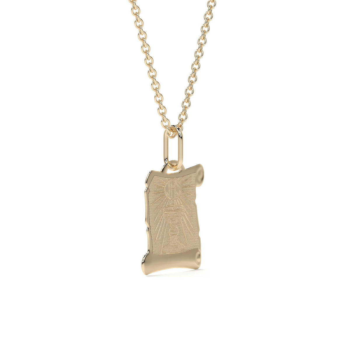 Dije de Oro 14K Medalla Religiosa Sagrado Caliz| Dije Oro Italiano 12mm | Joyería Fina