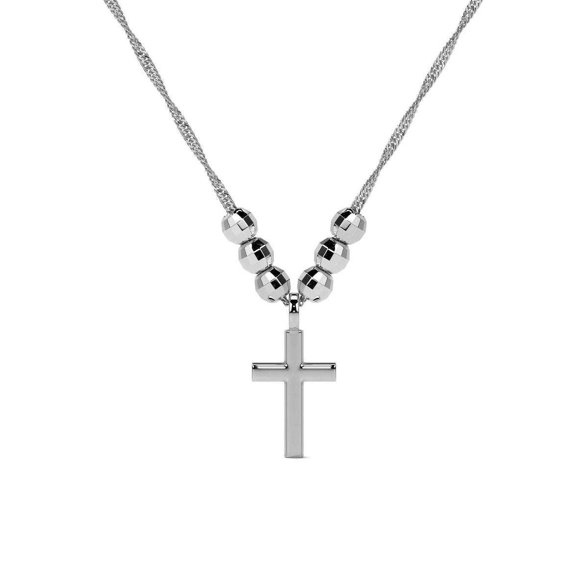 Collar De Cruz De Plata 925 Con Bola Diamantada De 45 Cm