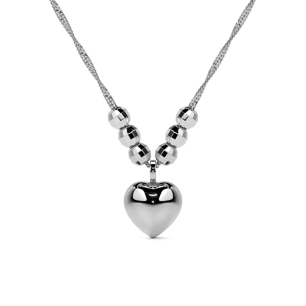 Collar De Corazon Inflado De Plata 925 Con Bola De 45 Cm