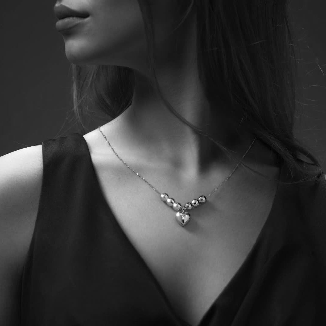 Collar De Corazon Inflado De Plata 925 Con Bola De 45 Cm