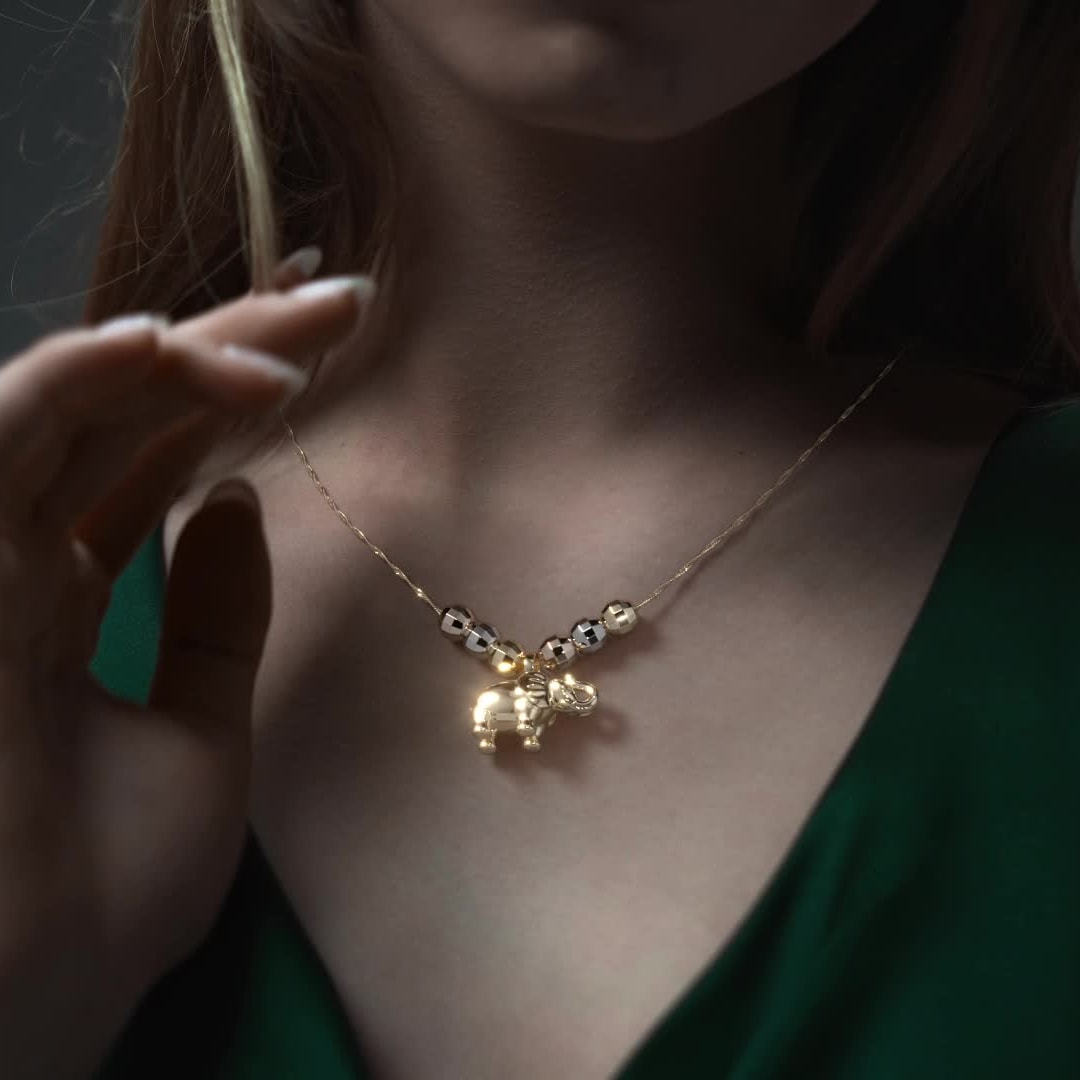 Gargantilla Italiana 14k De Elefante Y Bolas Tricolor