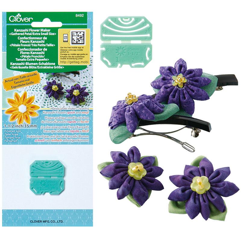 Molde de Plástico para Flores Kanzashi de pétalo fruncido y tamaño extra pequeño de tela Clover 35 mm