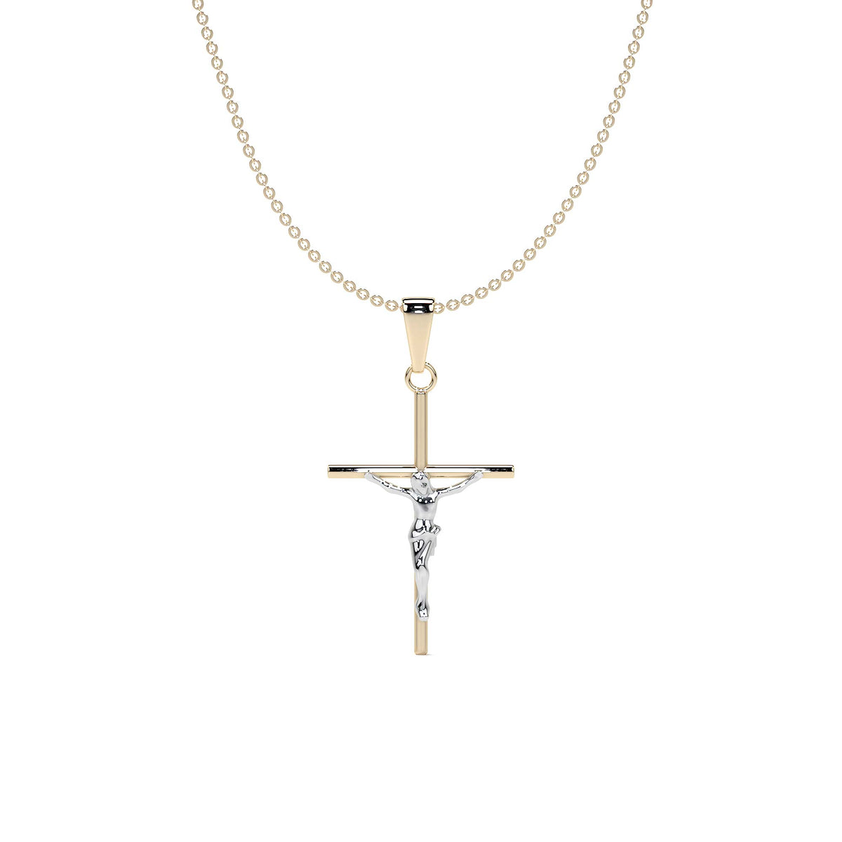 Dije De Cruz De Tubo Con Cristo Rodinado De Oro De 10k