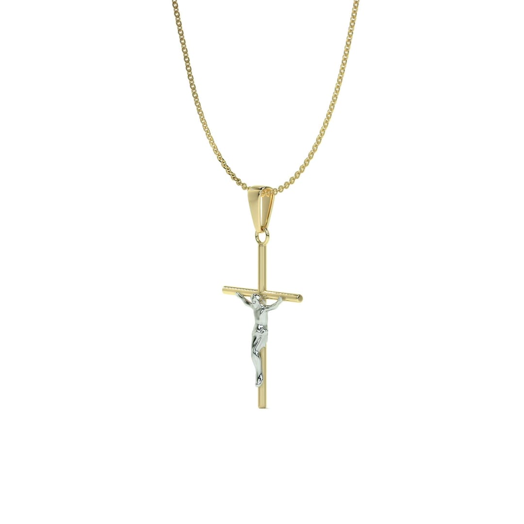 Collar De Cruz De Tubo Y Cristo Rodinado De Oro De 10k