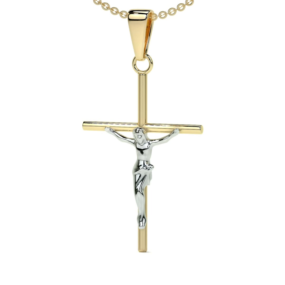 Dije De Cruz De Tubo Con Cristo Rodinado De Oro De 10k
