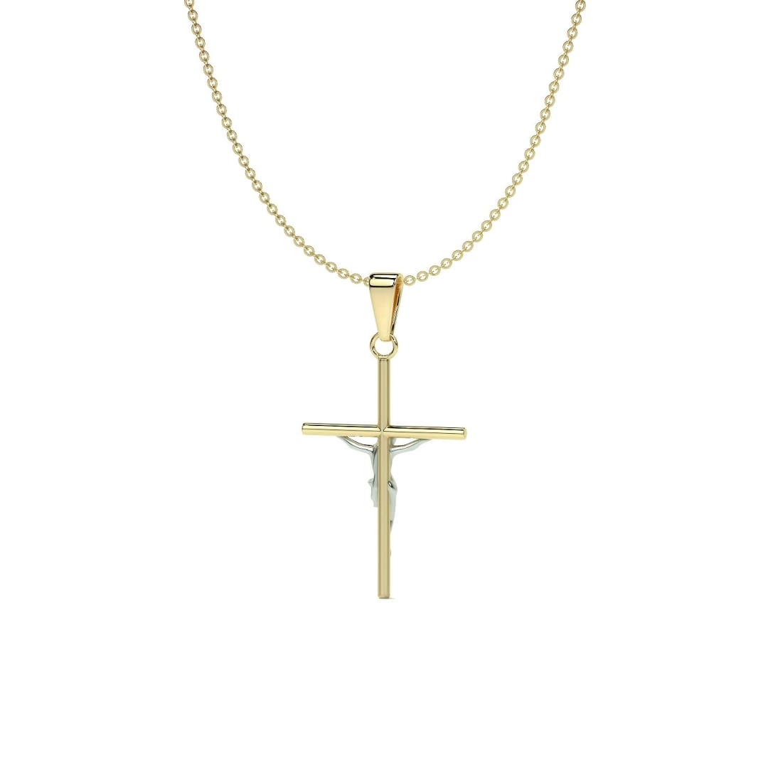 Collar De Cruz De Tubo Y Cristo Rodinado De Oro De 10k