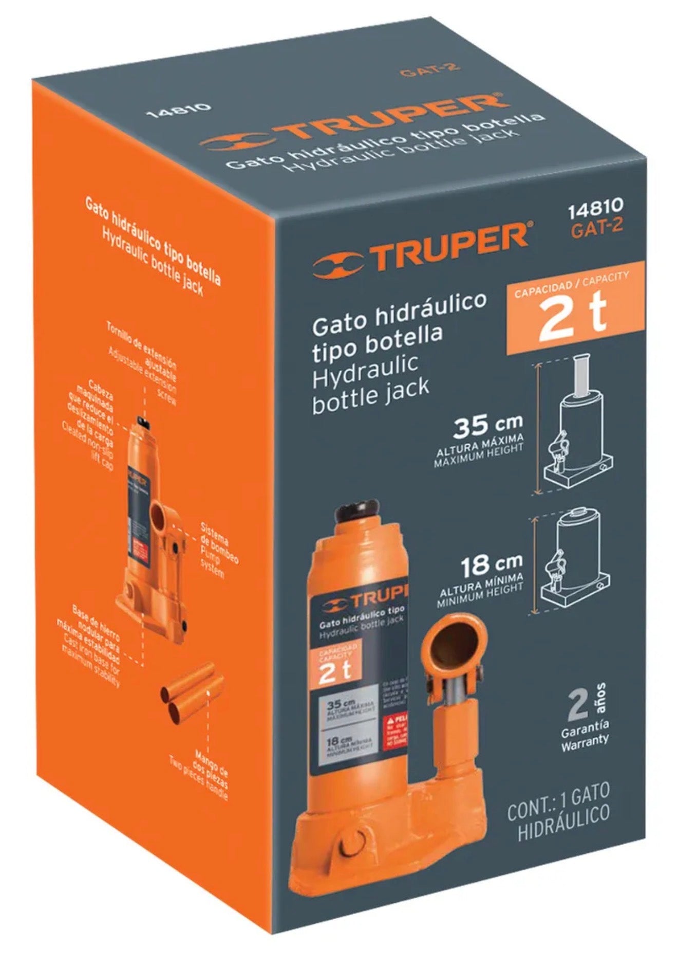 Gato hidráulico tipo botella Truper 2 toneladas