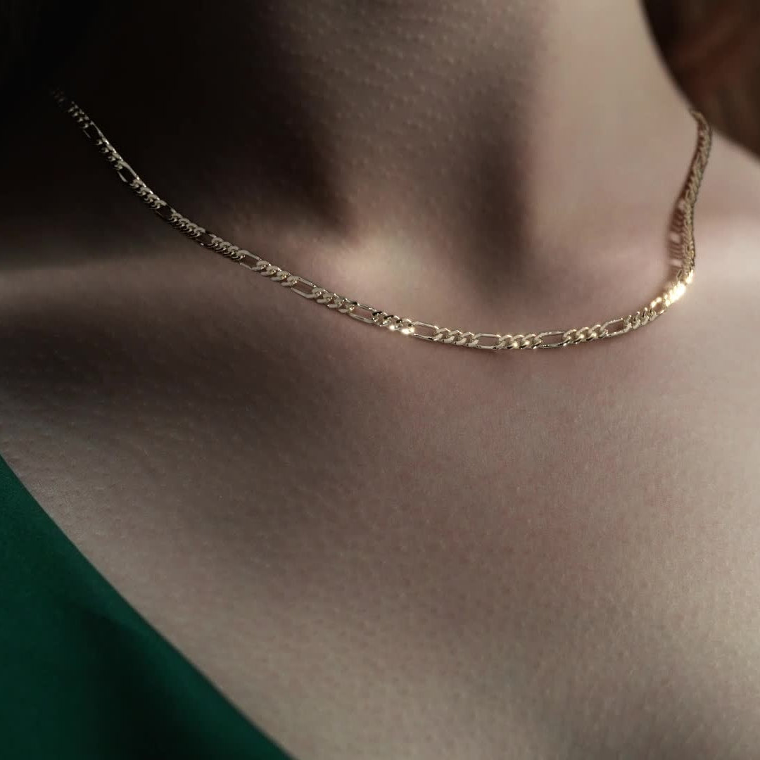 Cadena de Oro 10K Figaro 3x1 Hueca Unisex | Collar Italiano 2.0mm con Broche de Argolla | 40-60 cm