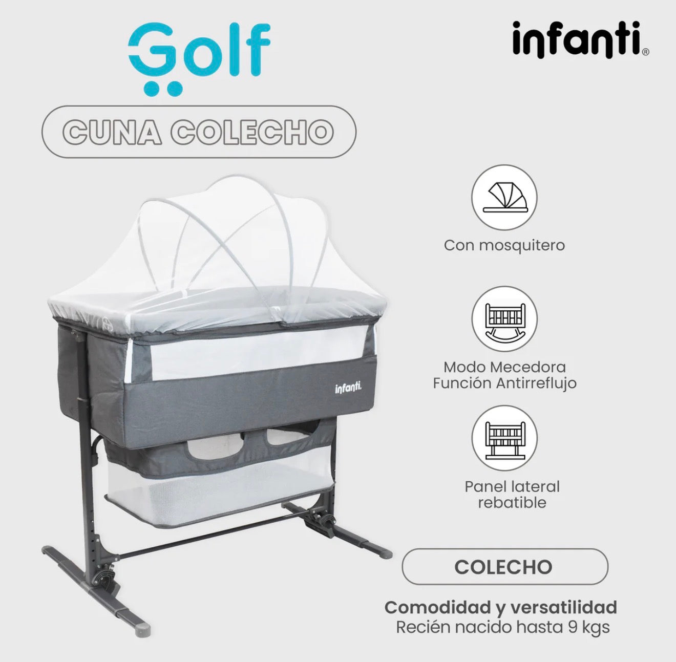 Cuna Colecho Infanti Golf Antireflujo y Mecedora