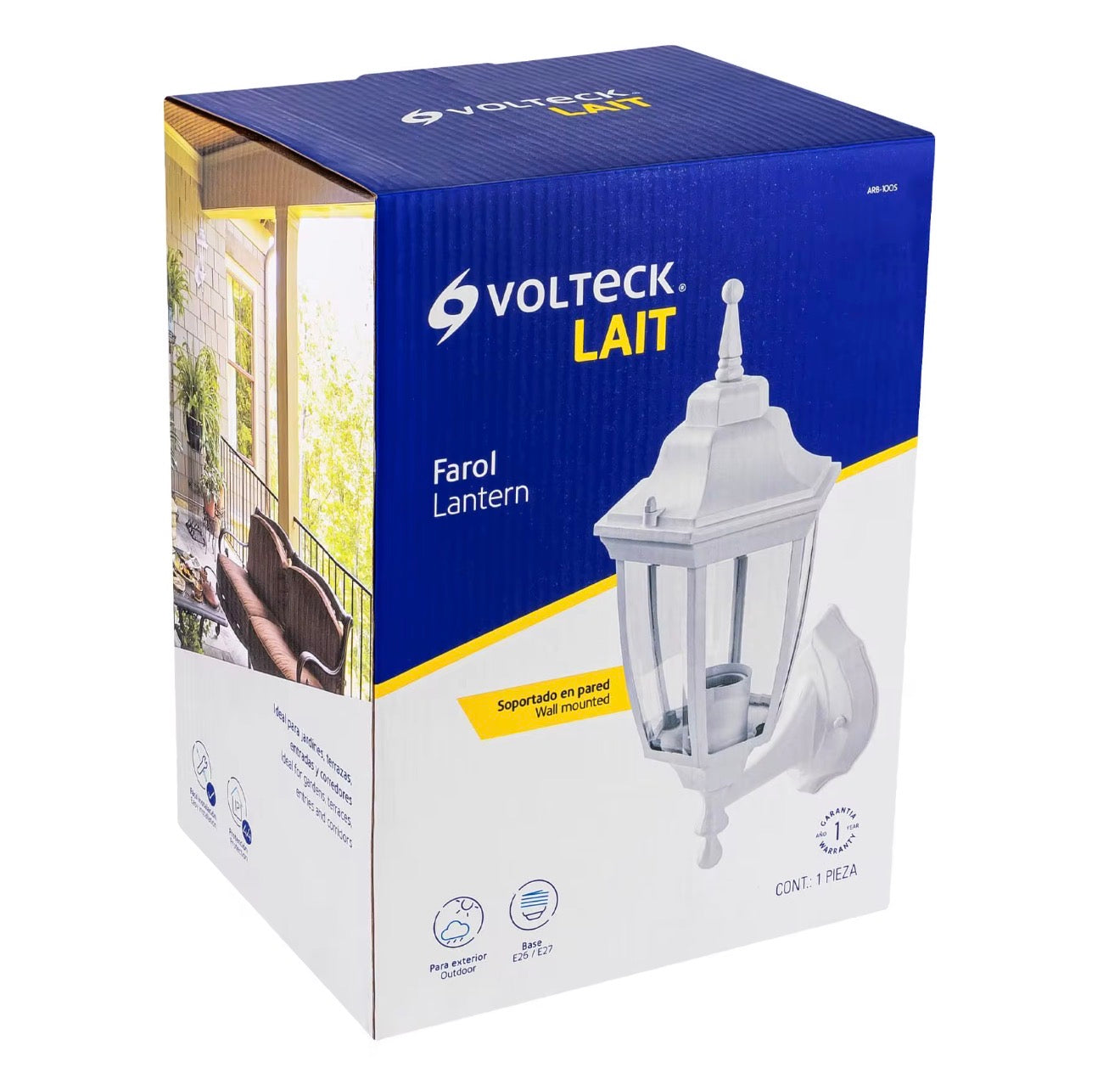 Lámpara de Pared Exterior Volteck LAIT Farol 1xE26 – Blanco y Negro