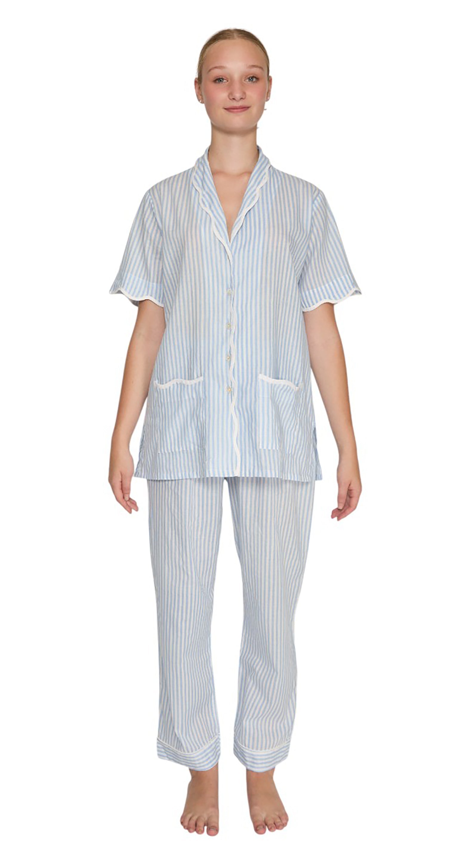 PIJAMA CLASSIC  BABY BLUE STRIPE SHORT SLEVE