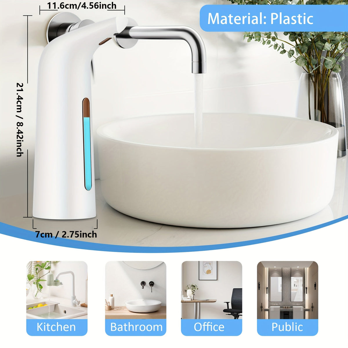 Dispensador Automático de Jabón con Sensor Infrarrojo, Generador de Espuma, Impermeable, Operación Sin Contacto, Ideal para Baño, Cocina y Oficina