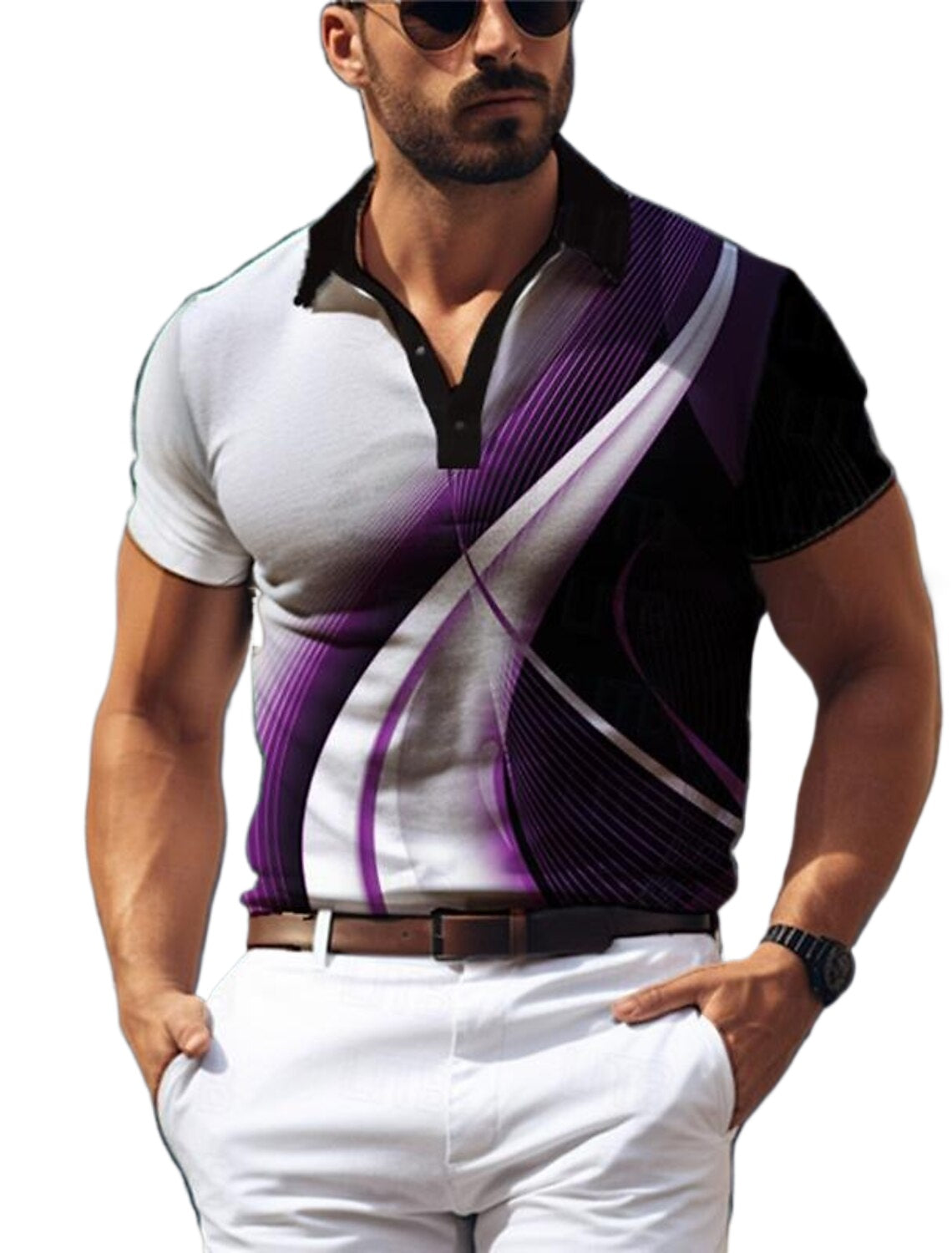 Camisa tipo Polo de Golf informal con estampado geométrico 3D
