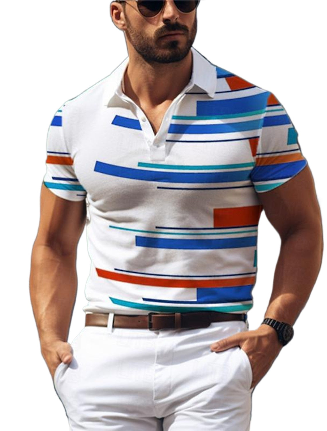 Camisa tipo Polo de Golf informal con estampado geométrico 3D