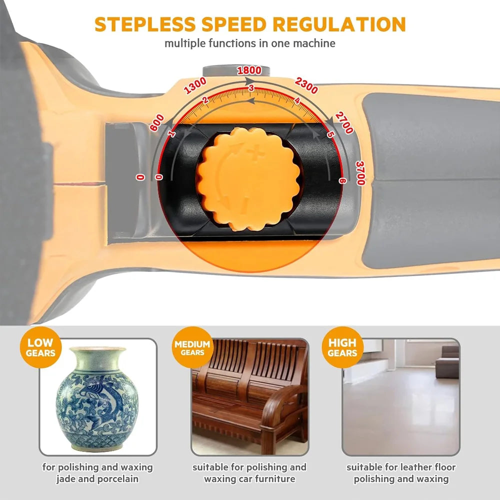 110V Pulidora para Auto,700W Pulidora Orbital de Velocidad Variable（600-3700RPM）,125MM/5-Inch,Juego de 11 Piezas Pulidor con Mango Desmontable Perfecto para Automóviles/Madera/Metal