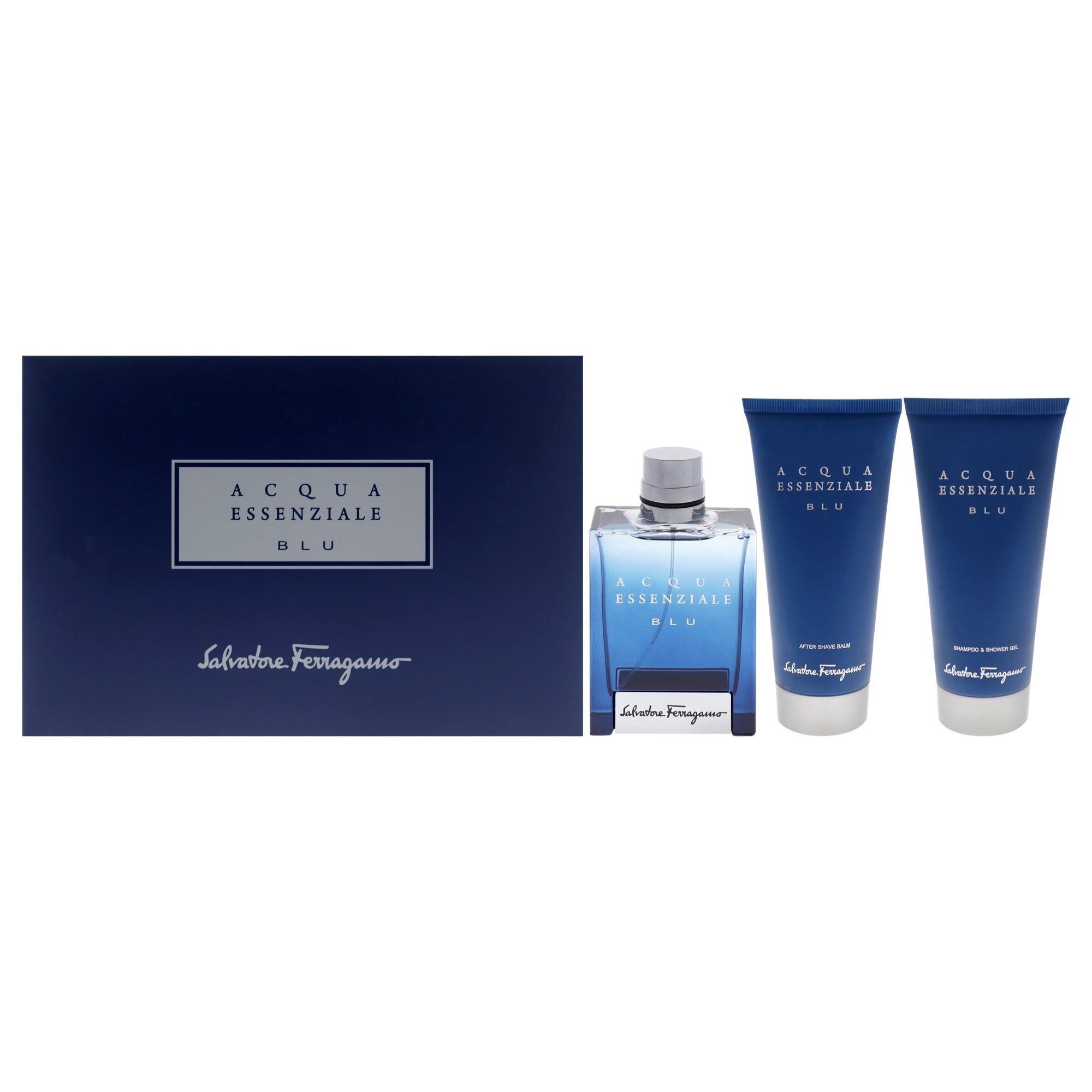 Salvatore Ferragamo: Acqua Essenziale Blu EDT 100ML + Shampoo And Shower Gel 100ML + Arter Shave Balm 100ML EDT Set De Caballero 100ML