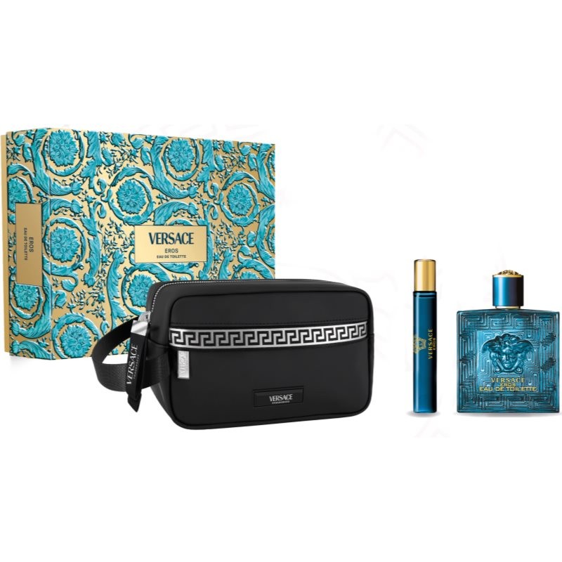 Versace: Eros 100ML + Miniatura 10ML + Black Trousse Set EDT Caballero
