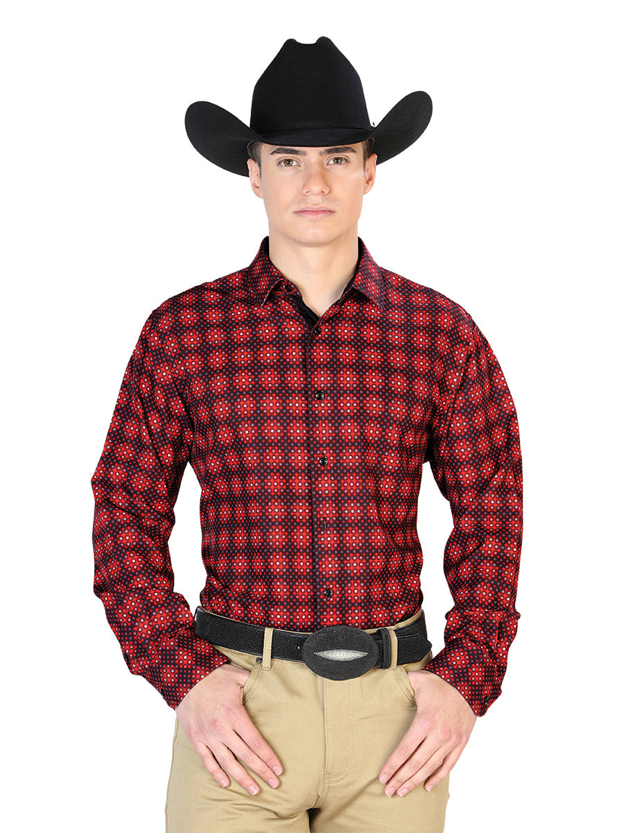 Camisa Vaquera de Hombre Centenario Manga Larga Casual en 95% Poliéster 5% Spandex Color Vino 126263