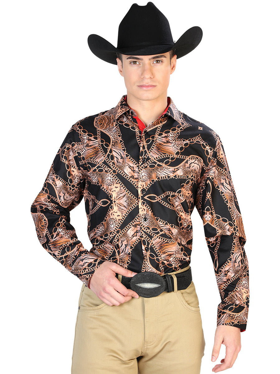 Camisa Vaquera de Hombre Centenario Manga Larga Casual en 95% Poliéster 5% Spandex Color Negro 126267