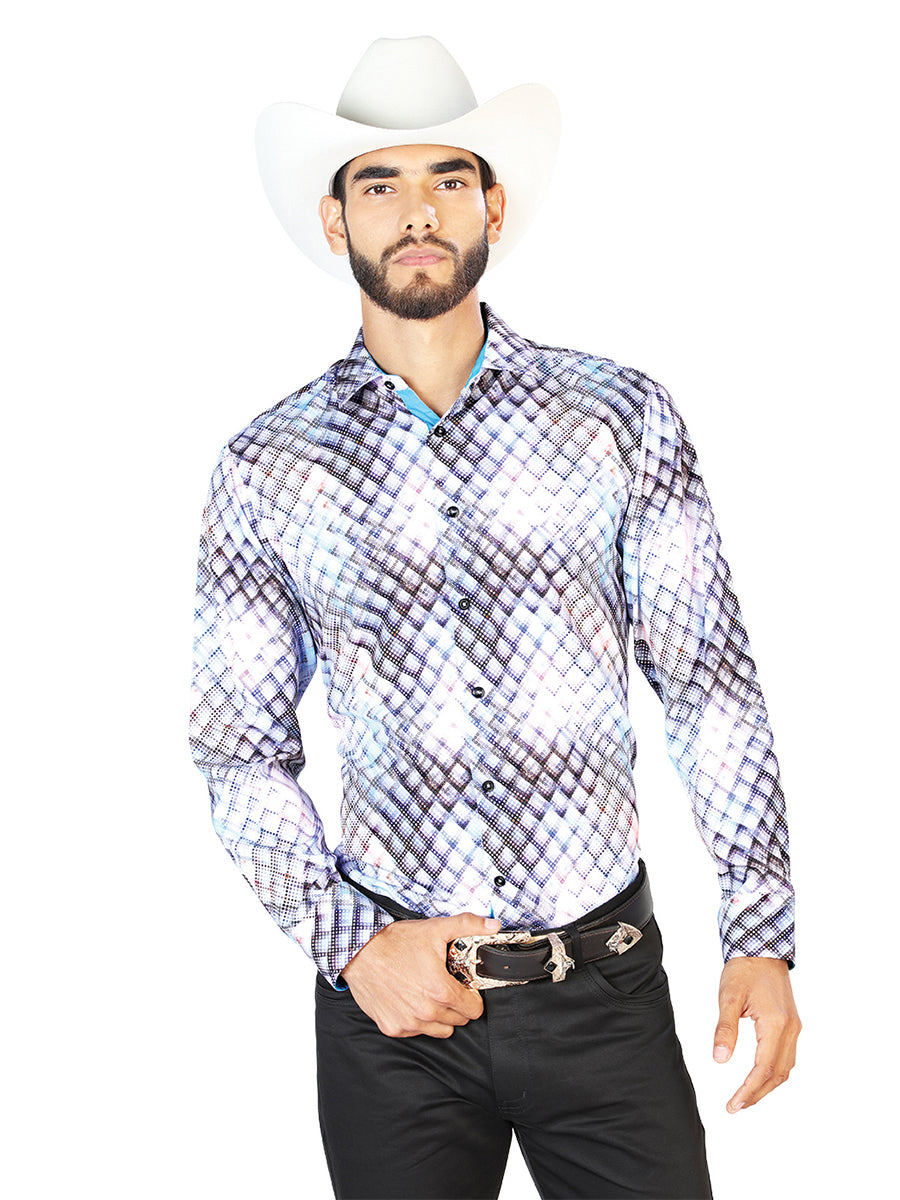Camisa Vaquera de Hombre Centenario Manga Larga Casual en 95% Poliéster 5% Spandex Color Blanco 126269