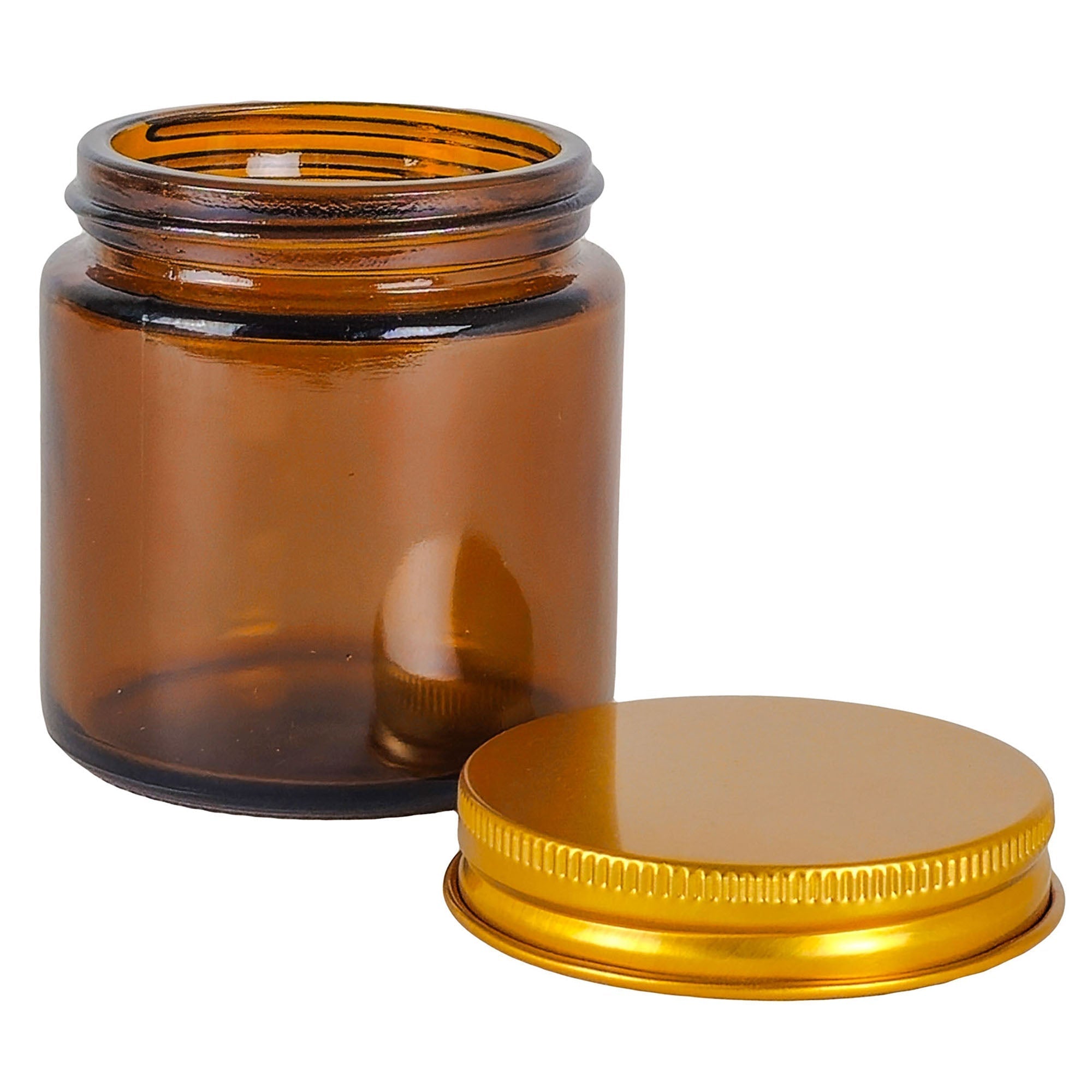 130ml - Miami Vaso de vidrio con rosca para velas - Frasco Ámbar con tapa dorada