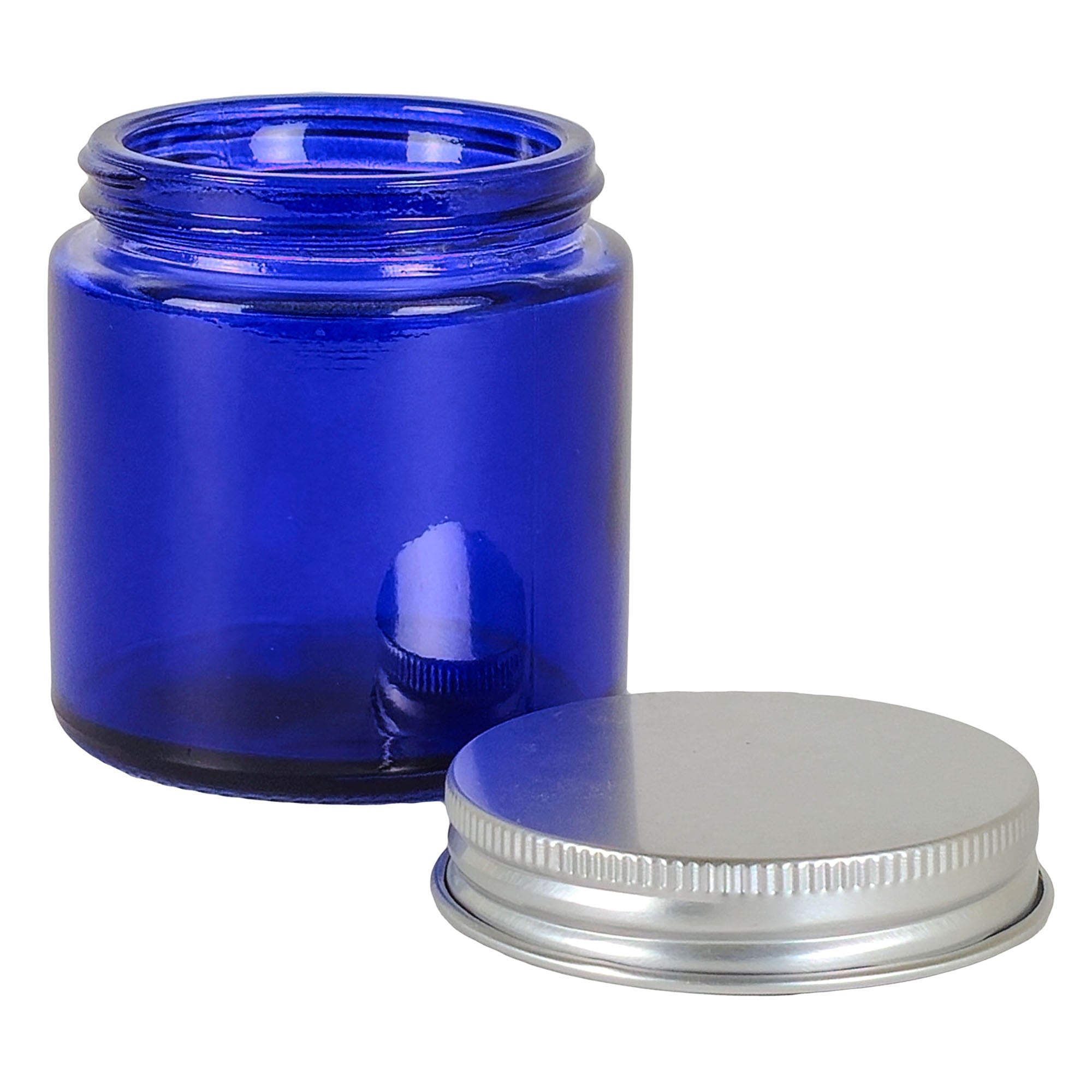 EOL - 130ml - Miami Vaso de vidrio con rosca para velas - Frasco Azul con tapa plata