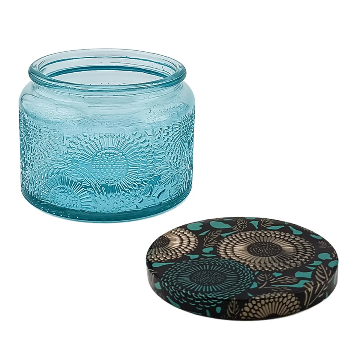 140ml - Londres Vaso de vidrio para velas - Frasco Azul Aqua Relieve