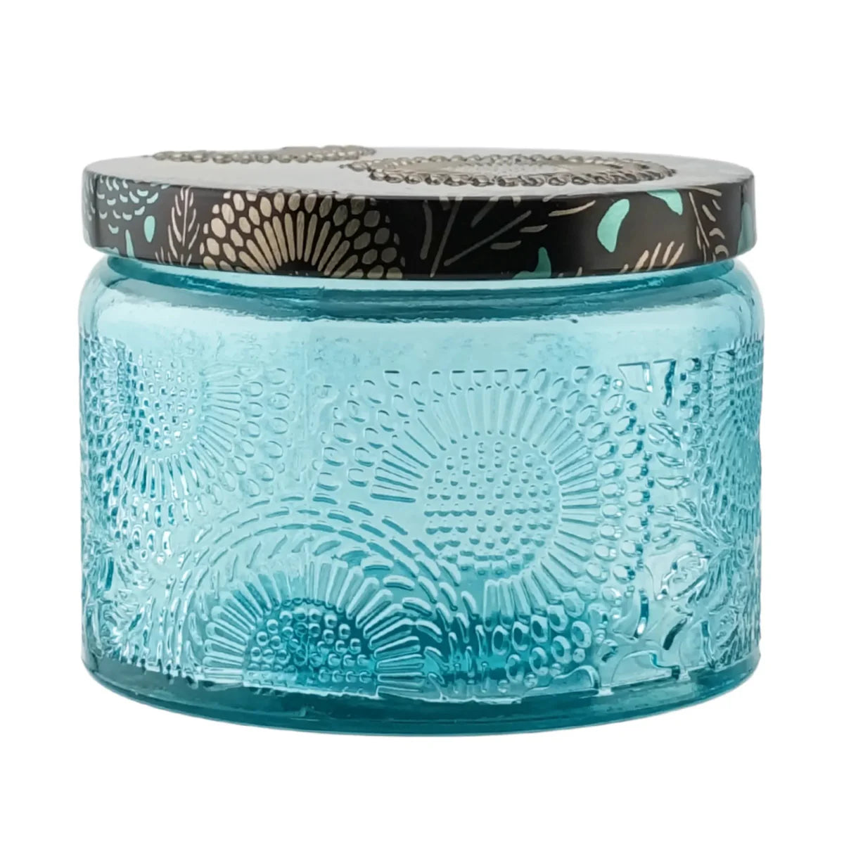 140ml - Londres Vaso de vidrio para velas - Frasco Azul Aqua Relieve